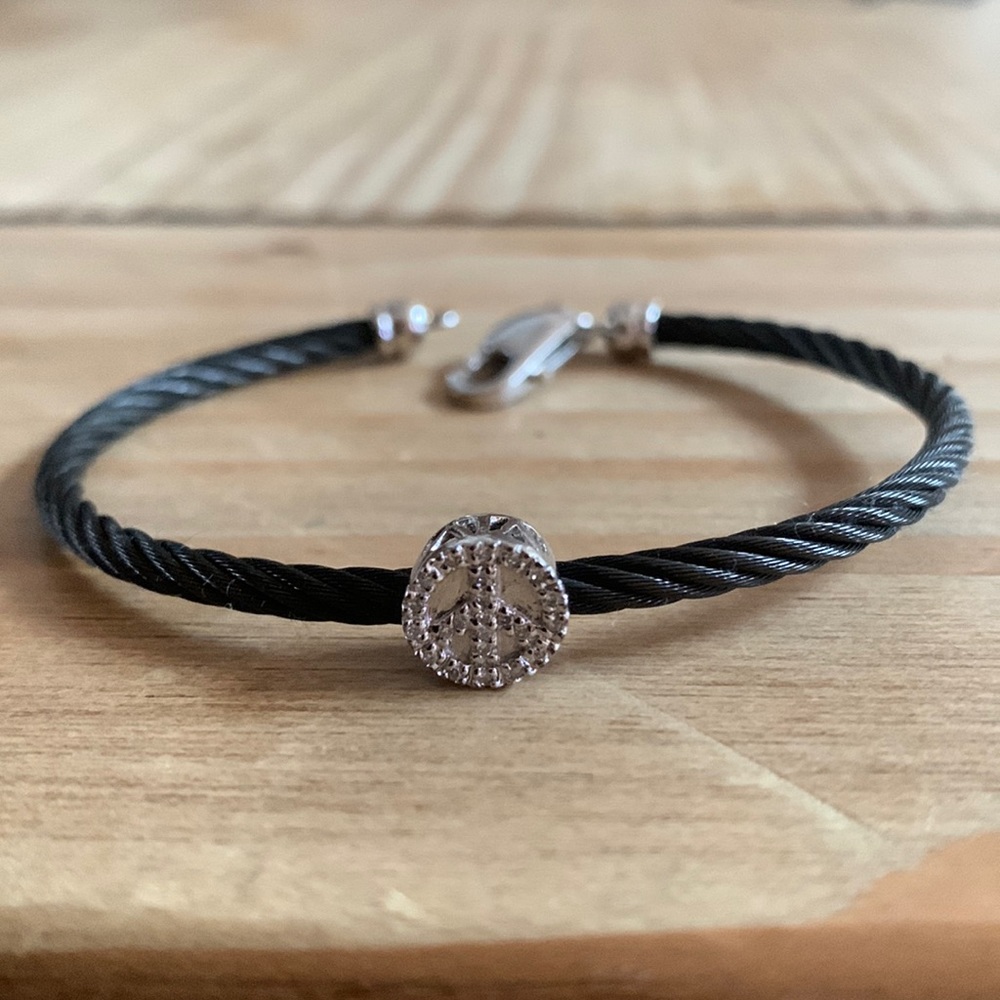 PEACE Sign Black Cable Bracelet